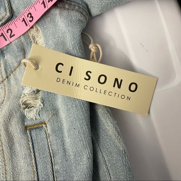 CI SONO DENIM COLLECTION light washed distressed denim jacket cotton sz S NEW !! - Picture 8 of 10